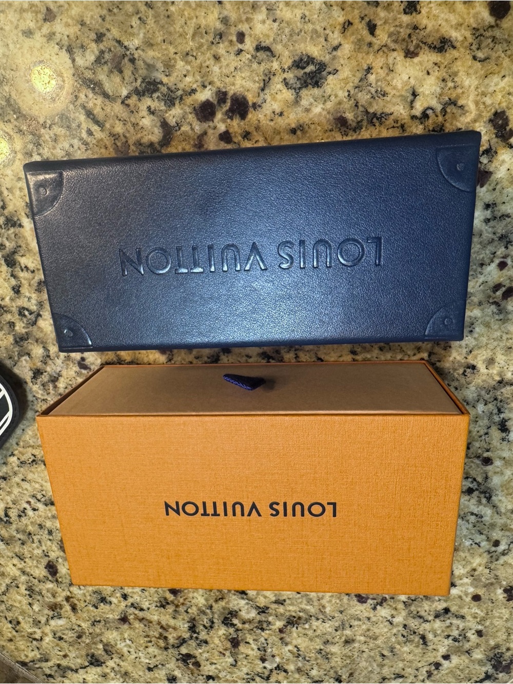 Louis Vuitton Navy Leather Eyewear Case with Orange Box